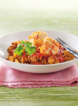 Rotini sauce tomate, pétoncles et safran