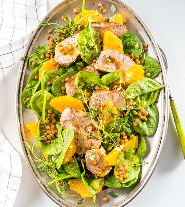 Salade filet de porc, lentilles et orange