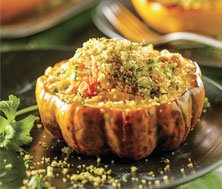 Courges farcies au poulet et aux lentilles rouges