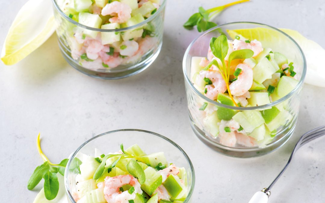 Verrines crevettes et pommes vertes