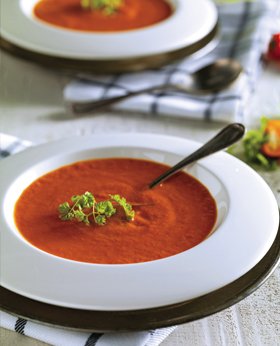 Crème de tomate, mangue et poivron
