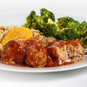 Boulettes de veau aux pêches avec riz