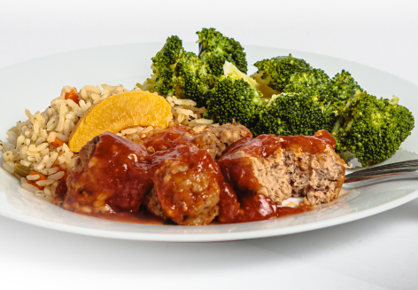 Boulettes de veau aux pêches avec riz